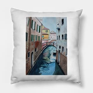 Canal in Venice Mixed Media Pillow