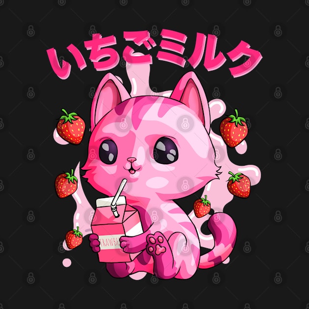 Kawaii Strawberry Milk Cat Japanese Chibi Kitten Gift by Blink_Imprints10