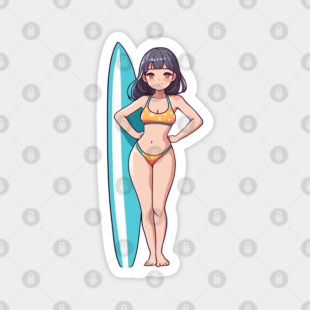 Cute anime girl bikini summer beach Magnet by InkPulse