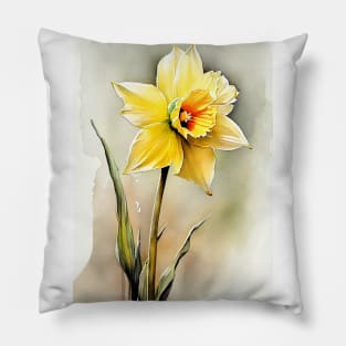 Daffodil watercolor art Pillow