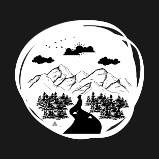 Forest Mountain black and white T-Shirt