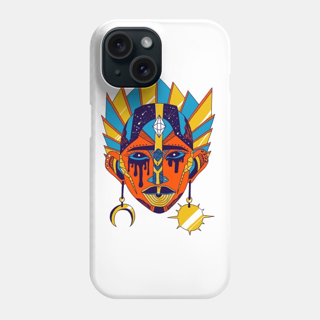 Orange Blue African Mask No 12 Phone Case by kenallouis