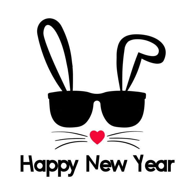 Rabbit Happy New Year 2023 T-Shirt Bunny Face With Glasses by Iconra