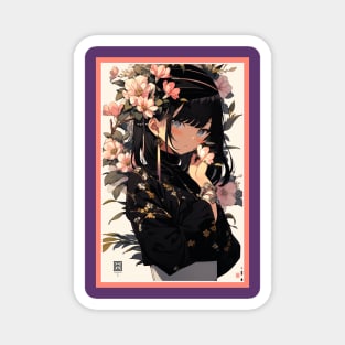 Aesthetic Anime Girl Pink Rosa Black | Quality Aesthetic Anime Design | Premium Chibi Manga Anime Art Magnet