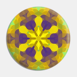 Retro Mandala Flower Yellow Purple and Green Pin