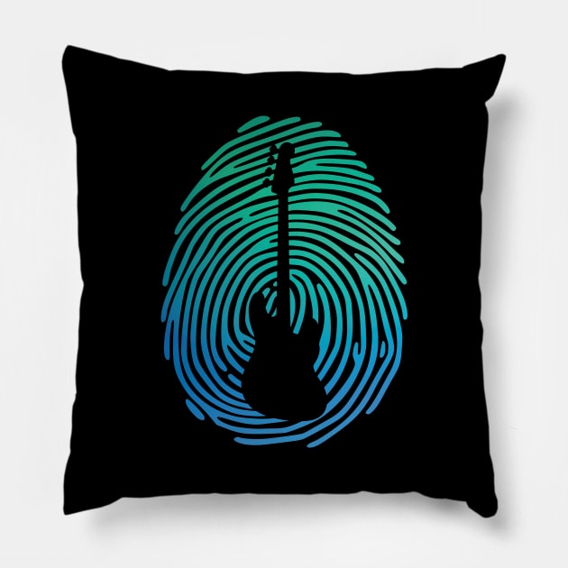 Fingerprint Bass Guitar Silhouette Gradient Design Pillow by nightsworthy