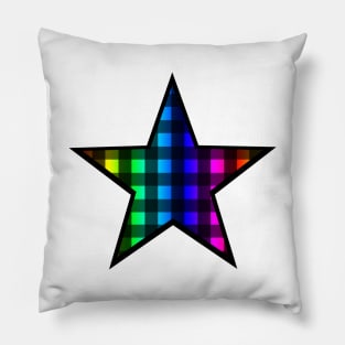 Rainbow and Black Buffalo Plaid Star Pillow