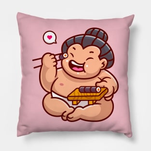 Cute Sumo Eating Sushi Cartoon Pillow