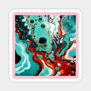 Teal and Crimson Fluid Color Mix Magnet