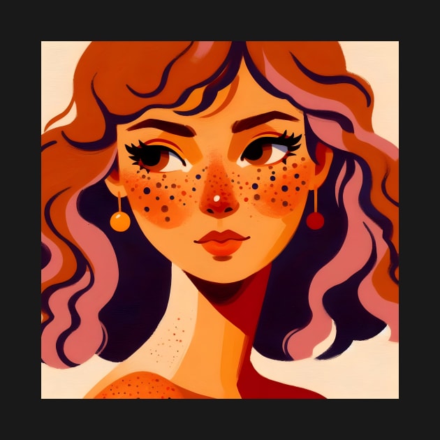 Redhead woman face with freckles portrait art by theholisticprints