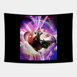 Lazer Warrior Space Cat Riding Chicken Eating Burrito Tapestry