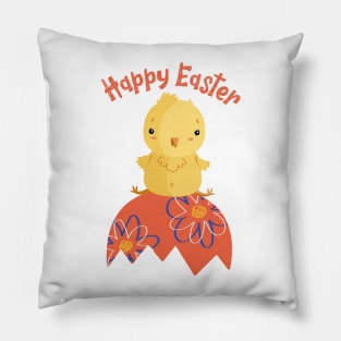 Cute Happy Easter Chick and Cracked Egg Pillow