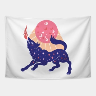Pink full moon and cosmic wolf Tapestry