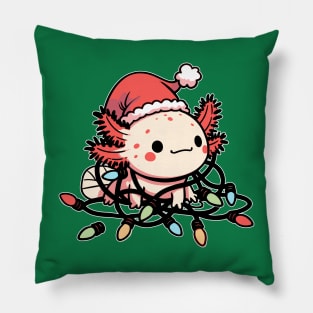 Cute Axolotl Celebrates Christmas Pillow