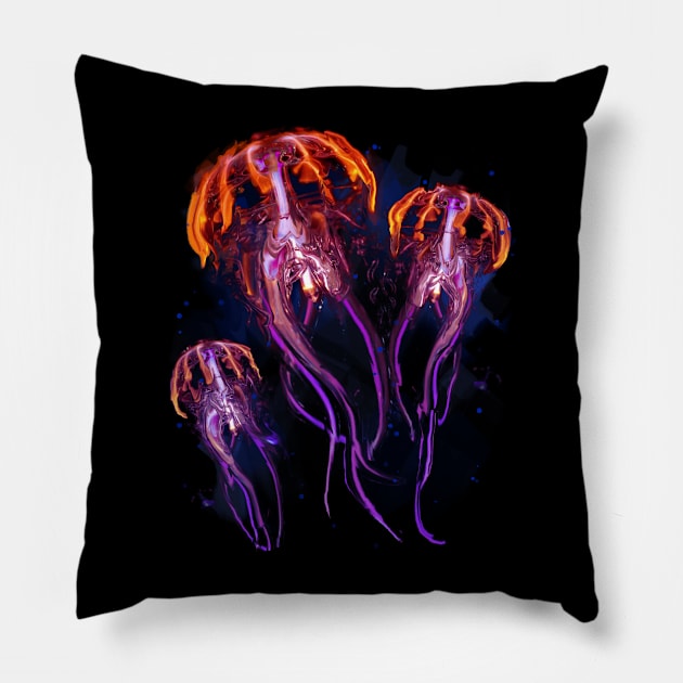 Jellyfish, Swimming In The Ocean Pillow by Area31Studios