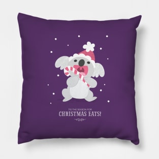 Christmas Koala Eating A Candy Cane Pillow