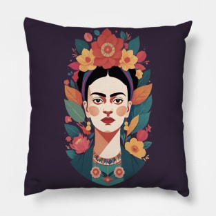 Frida's Floral Reverie: Illustrative Portrait Pillow