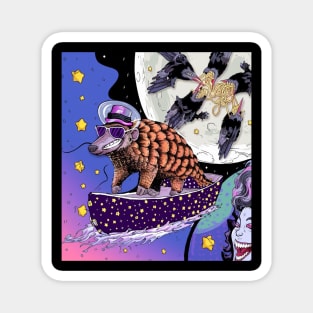 90's style pangolin riding boat in the skies Magnet