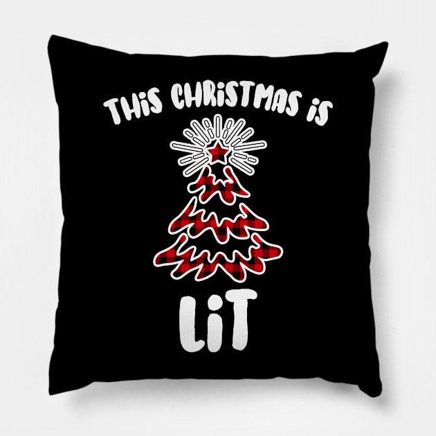 This Christmas is Lit Buffalo Plaid Holiday Pun Pillow by charlescheshire