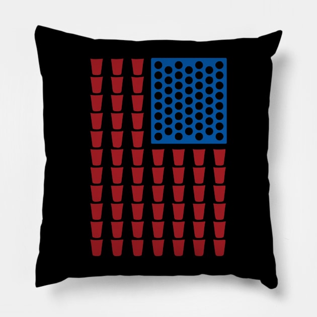 Beer Pong Drinking Game American Flag Pillow by casandrart