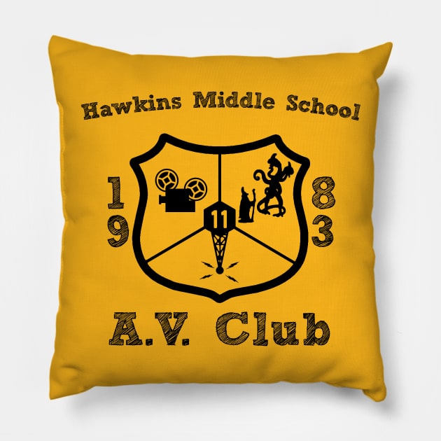 Hawkins Middle School A.V. Club Black Pillow by Smidge_Crab