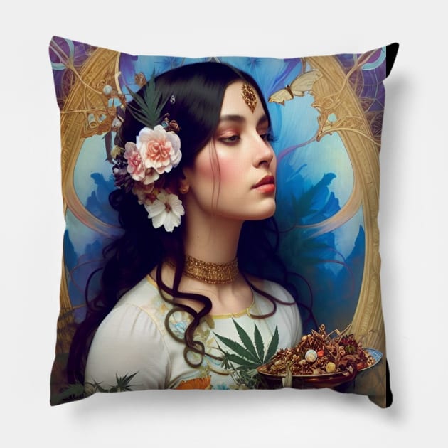 Stoner Chic - Floral Art Deco Girl - Ganja Girl Pillow by ZiolaRosa