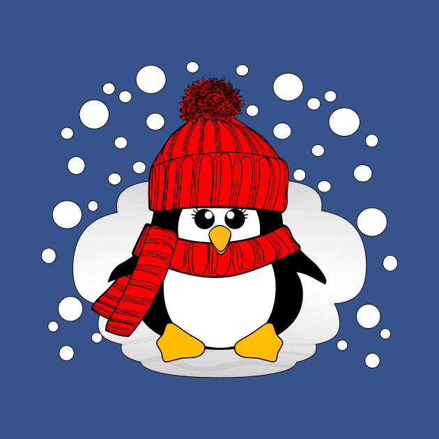 Christmas Penguin with Red Hat and Scarf by Krimbles