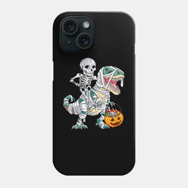 Skeleton riding mummy dinosaur t rex halloween kids boys men Phone Case by Tianna Bahringer