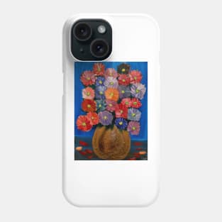 beautiful abstract flowers set against a lovely blue . And I a gold vase Phone Case