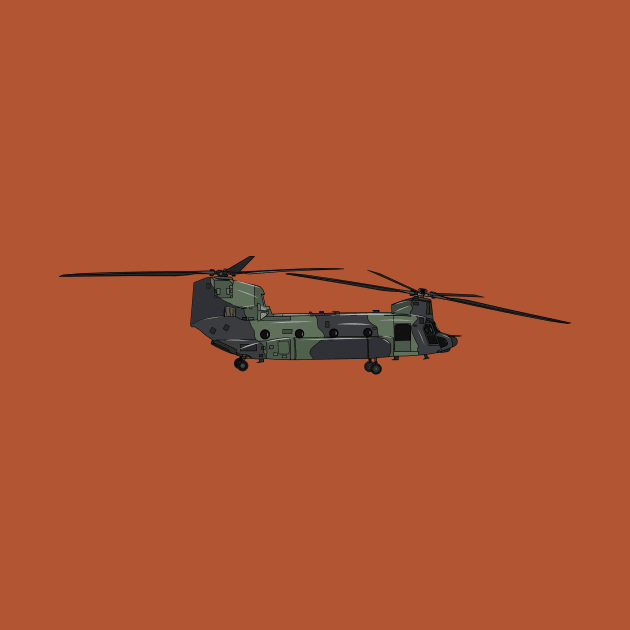 Chinook army helicopter cartoon illustration by Miss Cartoon