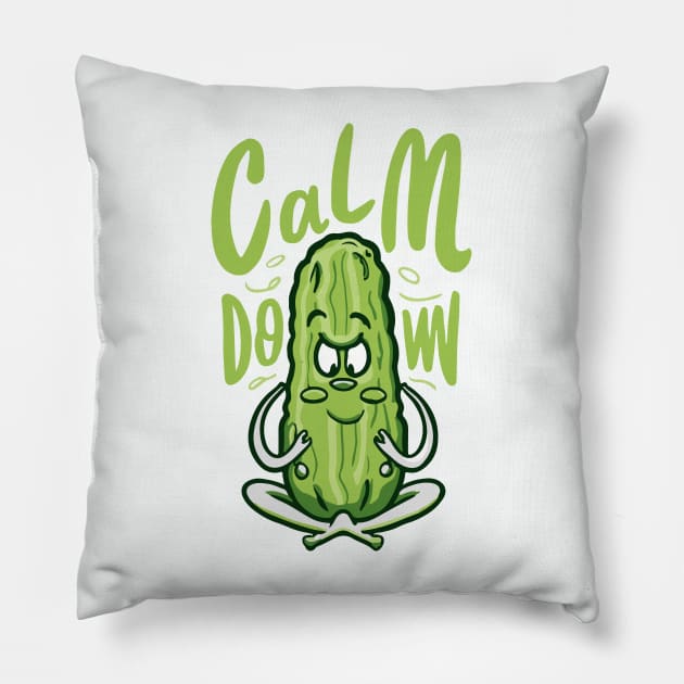Funny Yoga Cucumber Pickle: Keep Calm and Veg On Pillow by ArtMichalS