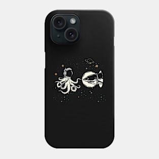 Shark and octopus encounter in space Phone Case