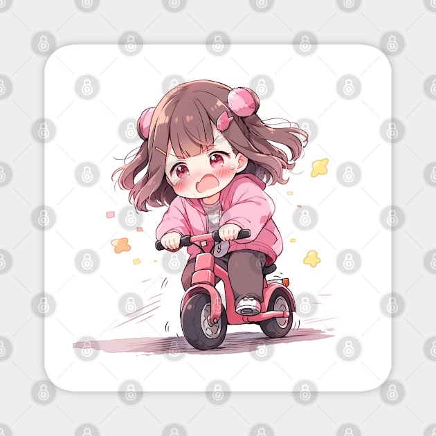 Chibi girl ride a bike Magnet by WabiSabi Wonders