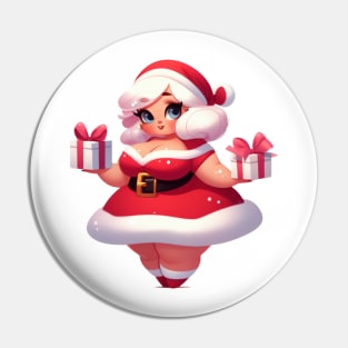 Curvy Mrs. Claus Illustration Pin