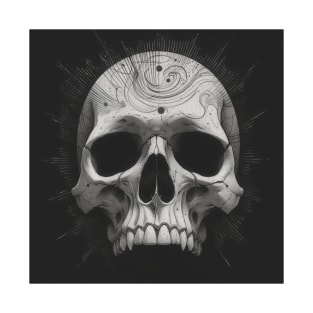 Monochrome Illustration of Skull T-Shirt