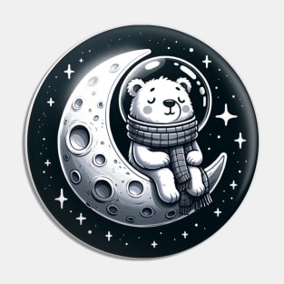 Cute Polar Bear On Moon Pin