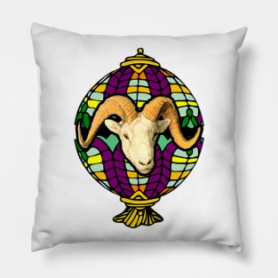 Goat head with horn in colorful lampshade Pillow