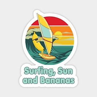 Surfing, Sun and Bananas Windsurfing funny Design Magnet