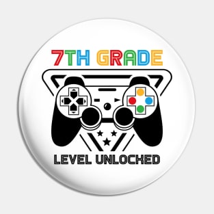 7th Grade Level Unlocked Video Gamer Back to School Boys Pin