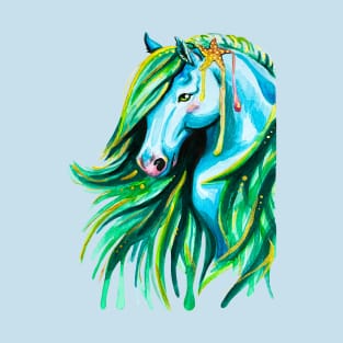 Watercolor Blue and Green Kelpie Horse T-Shirt