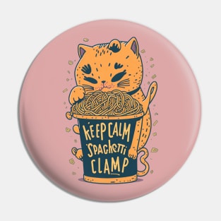 Cute Cat Eating Spaghetti: Keep Calm And Spaghetti Clamp Pin