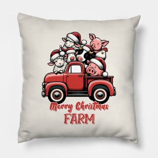 Farm Animals Truck Merry Christmas Pillow