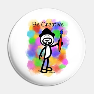 GG Artist Stick Figure “Be Creative” on light blue background Pin