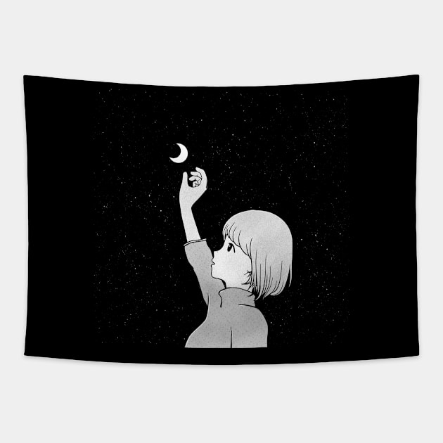 Girl and moon anime Tapestry by PharaohCloset