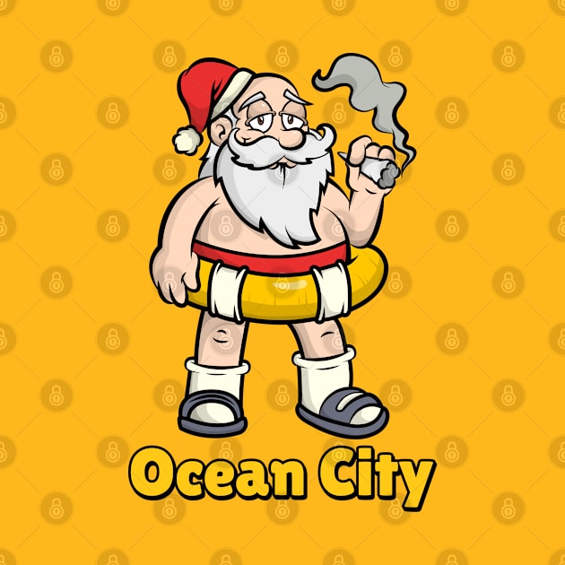 Ocean City Funny Lazy and Naked Santa Clause Smoking a Joint with a Swim Tube Around Him, Funny Christmas Gift by AbsurdStore