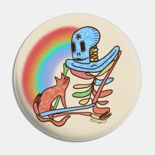 Rainbow Skeleton and Cat Friend Pin