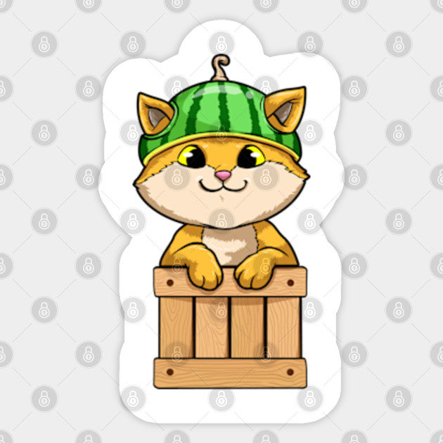Funny Cat With A Watermelon On The Head Kitten Sticker Teepublic