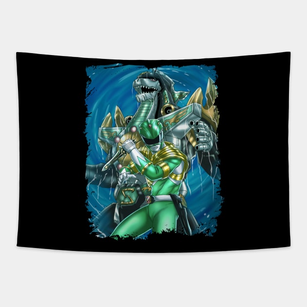 Green Power Ranger and Dragonzord Tapestry by Hiro Fiction