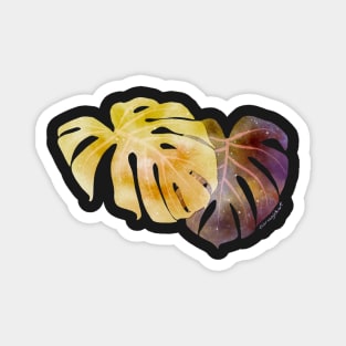 Yellow and Purple Monstera Leaves Negative Painting Magnet