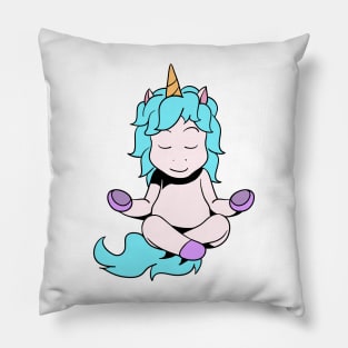 Cartoon unicorn meditates with yoga Pillow